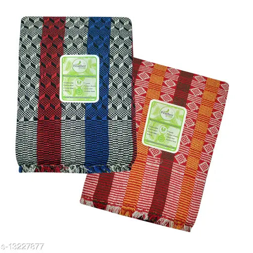 Feather Green Comfort Weave cotton blend blankets, 300 TC Solupuri Chaddar, 60x90 inches, multicolor pack of 2