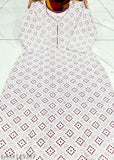 White cotton kurta set with black a-line pants, floral print and dupatta