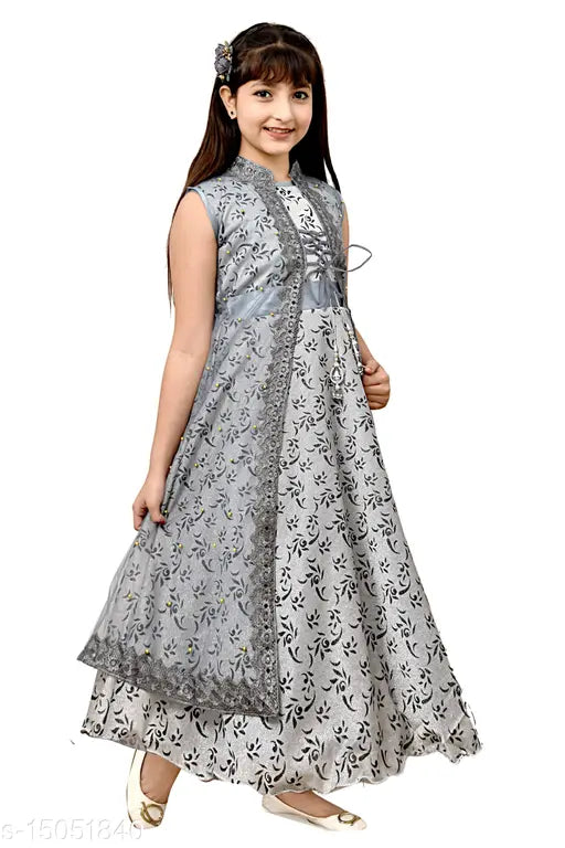 Boys Grey Silk Blend Sleeveless Dress Pack - Printed Net for Kids, ages 3-15 (India)