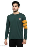 Round neck cotton blend full sleeve t-shirt, printed net pattern for men, long sleeves, size S from India