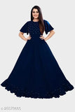 Blue embellished net rayon gown for women, trendy style with various sizes available from S to XXL. Made in India