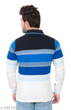 Breathable multicolor polycotton men's polo t-shirt with cuffed full sleeves - modern striped design, Indian origin