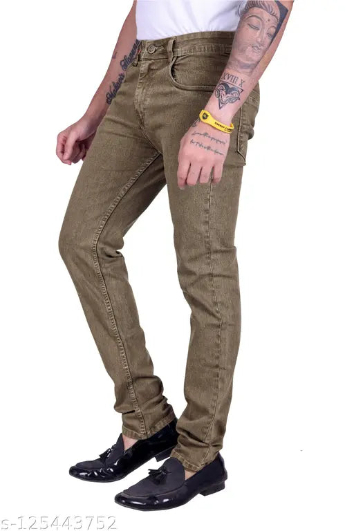 Men's beige stretchable RIG BONE denim jeans, regular fit with affordable pricing. Solid pattern, available in sizes 30-40 (31/42/36, 32/42/38, 34/42/40, 36/42/42, 38/42/44, 40/42/46). Made in India