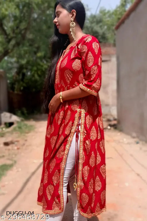 Red kameez with gold border and embroidery, long sleeves