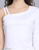 White polyester long-sleeve crop top/t-shirt, classic solid design for women