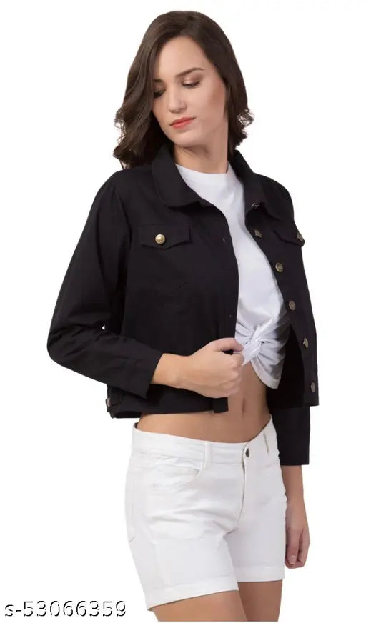 Cotton blend solid colors jacket, long sleeves, size options S (bust 34in, length 20in) & M (bust 36in, length 20in), Indian handcrafted apparel