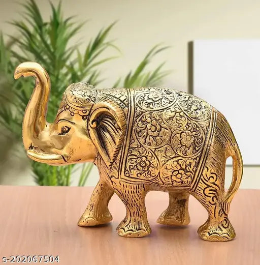 Metal gold elephant statue, 9cm aluminium antique finish for home office decor