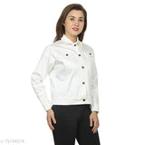 Cotton solid-colored women's denim jacket for comfort and style, full sleeves, size S-XL