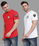 Red cotton blend printed round t-shirts pack 2 for men, short sleeves