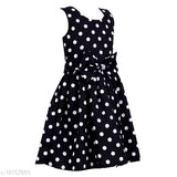 Black polka dot casual dress with cinched waist, 3/4 sleeves