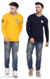 Multicolor cotton blend T-shirt, V-neck long sleeves design. Two pieces included, solid pattern on front, varied sizes available