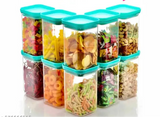 Blue plastic storage jars and containers set of 10 with pushcaps and airtight lids for kitchen