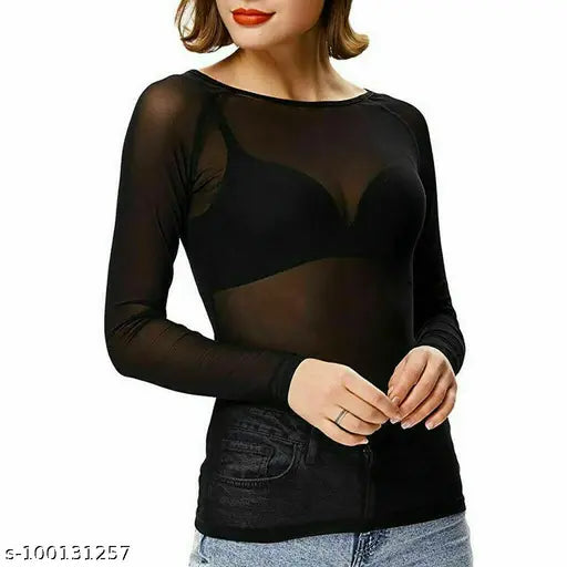 Solid net long sleeve WOEM top, Indian export - XS bust size 34 inches