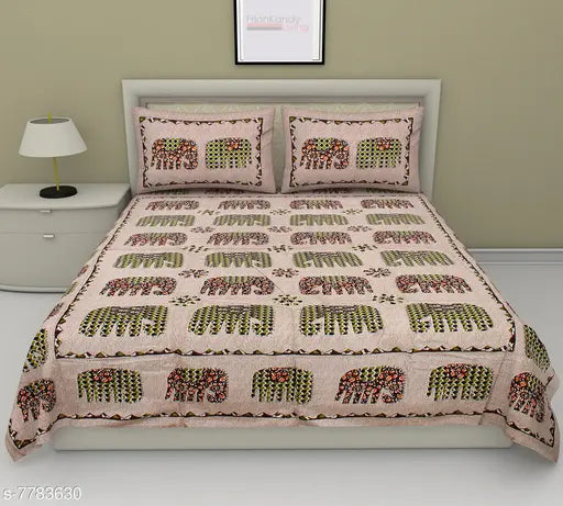 Barmeri print cotton king size double bedsheet with 2 pillow covers, vibrant design for luxury sleep on a king-sized bed (90x108 inches), made in India