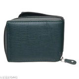 Green PU leather bi-fold wallet, slim design, 2 compartments, perfect for men and women