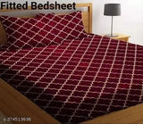 Glace cotton elastic fitted printed double bed sheet & pillow cover set, checkered design in summer-ready superfine quality, ideal for adults