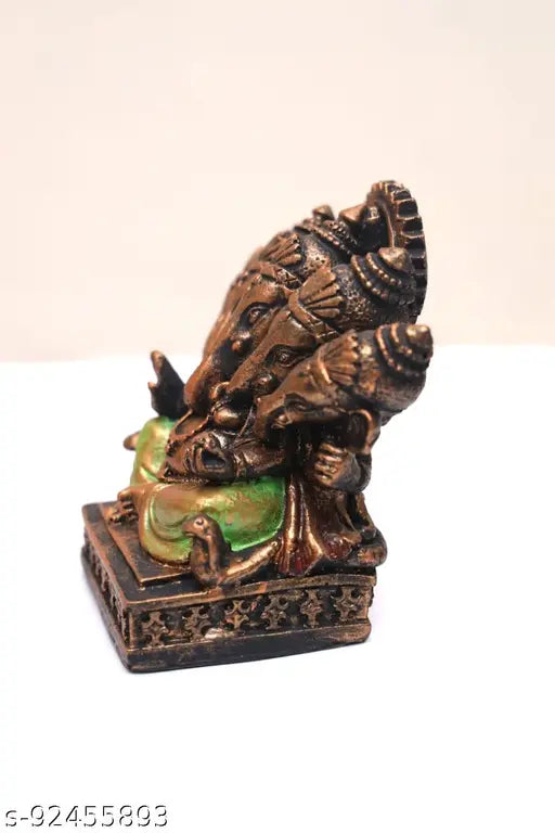Marble dust panchmukhi Ganesha figurines, intricately detailed antique gold finish statues for spiritual home decor