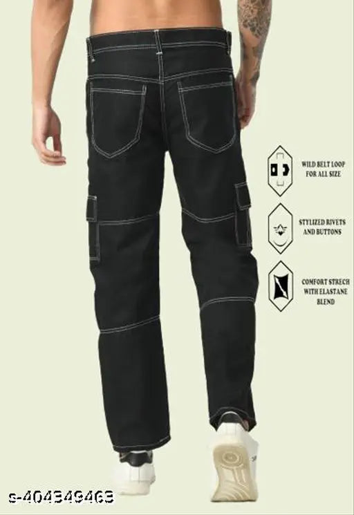 Black and white cotton blend Jeancherry Regular Fit jeans with patch pockets and a length of 41 inches, suitable for casual, party, or office wear. Made in India