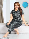Trending printed satin women's night suit, dress, shirt & pyjama set in multiple sizes (India)