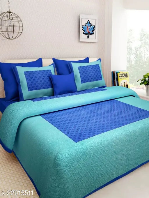 Cotton microfiber queen-size bedsheet with 2 pillow covers, 140 thread count, printed design, India origin