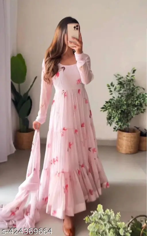 Women's beautiful Designer gowen with dupatta (No Bottomwear)