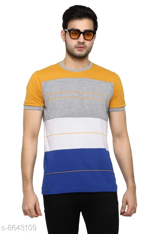 Multicolor cotton-blend half t-shirt with short sleeves and printed pattern