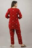 Women's printed rayon night suit set in red, stylish sleepwear made of quality rayon fabric