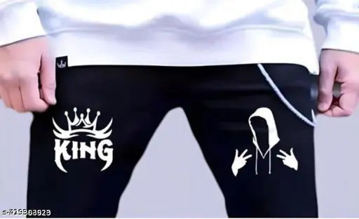 Designer LATEST KING jeans denim, placement print black with funky look, high-quality men's bottom wear (28W-34H, Indian origin)