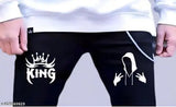 Designer men's blue denim shorts, branded with 'KING