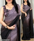 Black silk sari, embroidered border with red and gold accents