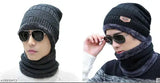 Woolen beanie cap combo & scarf set (2 pairs), fur-lined, warm winter wear for men (self design)