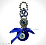 Blue plastic Feng Shui showpiece: Allaly Evil Eye OM design with blue pendant decoration, protective amulet for home, office, or car