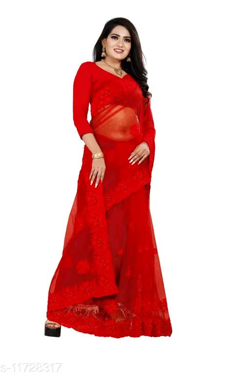 Attractive net saree with embroidered pattern, free size, India origin