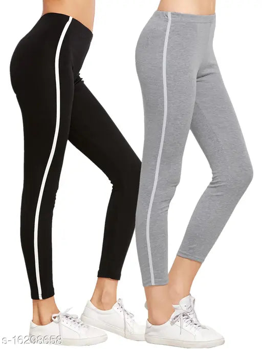 Striped cotton blend sport jeggings combo pack for women and girls, two pairs available in various sizes from 26-34 inches