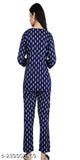 Dark blue rayon night suit, printed net pyjamas with three-quarter sleeves - JALSHA ethnic collection from India