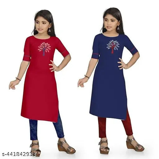 Cotton printed combo kurtis for girls, short sleeves, vibrant net pattern
