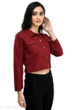 Maroon fancy cotton blend women's jacket, solid three-quarter sleeves, India origin