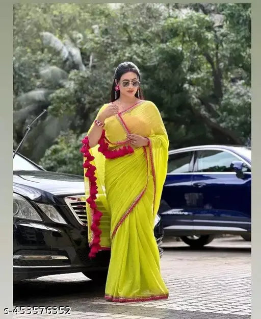 Georgette designer sari with running blouse in solid color, new Indian fashion accessory