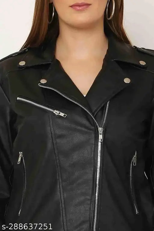 Faux leather pink rider jacket, solid pattern, long sleeves, band collar, classic biker-style design, India origin