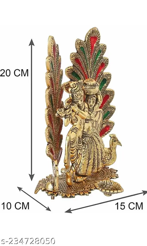 Radha Krishna metal couple figurine, 15cm x 20cm x 10cm home decoration temple showpiece for worship, office, and luck (India origin)