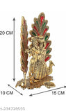 Radha Krishna metal couple figurine, 15cm x 20cm x 10cm home decoration temple showpiece for worship, office, and luck (India origin)