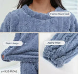 Woolen winter night suit with fleece for women, warm and stylish eco-friendly wool pajamas in printed pattern