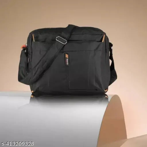 Nylon unisex cross body sling bag, suitable for office and travel use, features one-sided closure with zippers