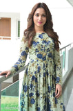 Green rayon floral print A-line kurti for women