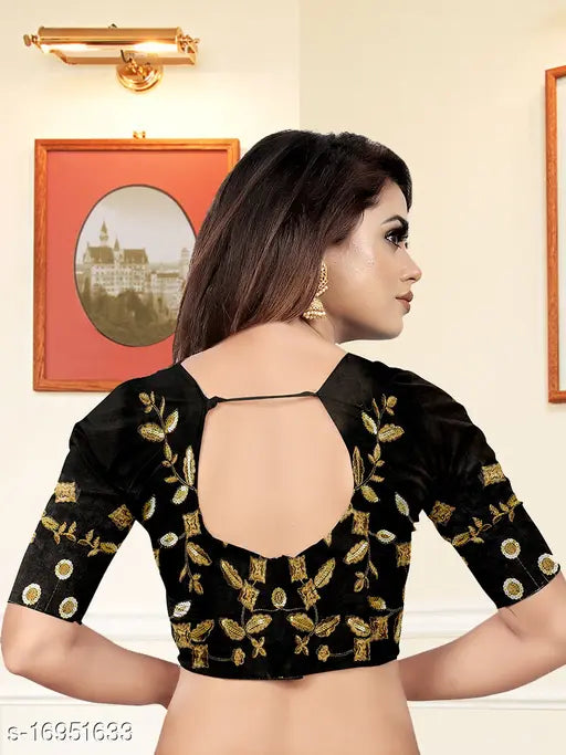 Black net embroidery saree, free size with separate silk blouse, Indian embellished traditional wear
