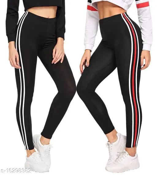 Striped cotton blend sport wear jeggings combo pack for women, size options available: 26, 28, 30, 32, 34 (India origin)