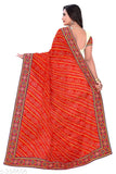 Bright red and beige Georgette saree with paisley design