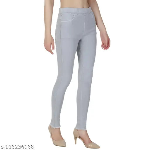 Women's cozy denim jegging - solid colorful, Indian-made denim jegging for women