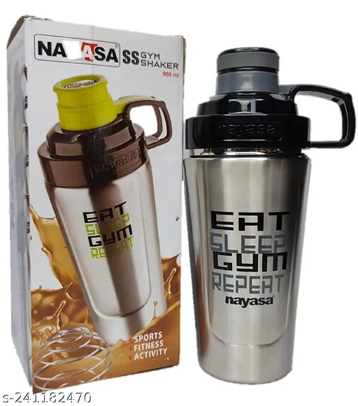 Green stainless steel Nayasa gym shaker bottle, 900ml capacity with advanced anti-leak technology and wide mouth for easy cleaning
