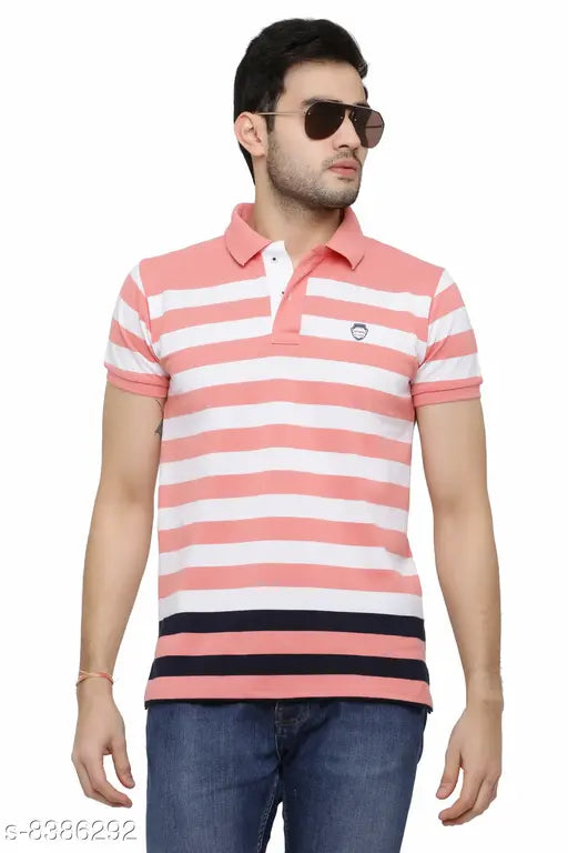 Men's cotton blend Polo T-shirt with printed net design, short sleeves, size L, made in India